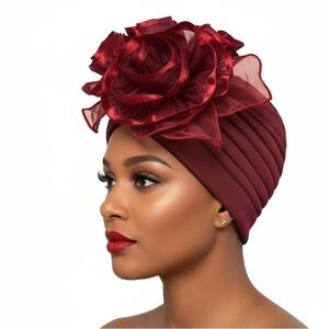Elegant Burgundy Floral Headwrap